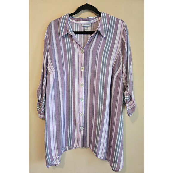 Catherines Tops - Catherines summer  Top 14-16W  Multicolor 3/4 Sleeve Rayon blend Wine stripe